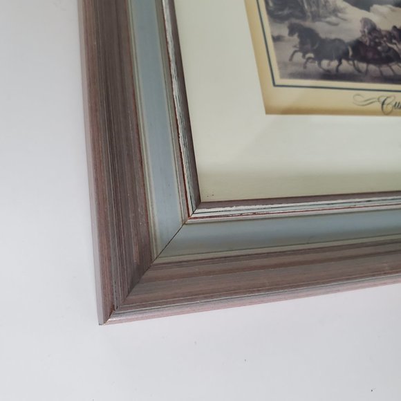 Vtg CURRIER & IVES Framed Print New York CENTRAL PARK IN WINTER Scene Horses - Picture 7 of 9